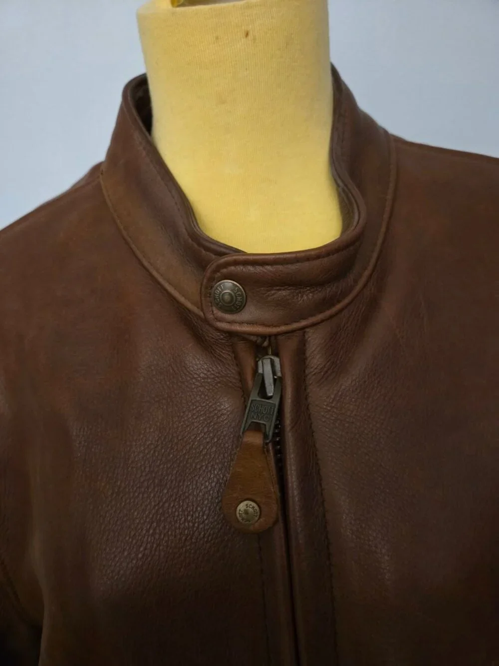 Schott NYC Waxed Natural Pebbled Cowhide Cafe Racer Jacket